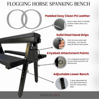 Thumbnail for Roomsacred Black Adjustable Height Flogging Horse Spanking Bench With Ankle and Wrist Cuffs Adult Sex Room Furniture