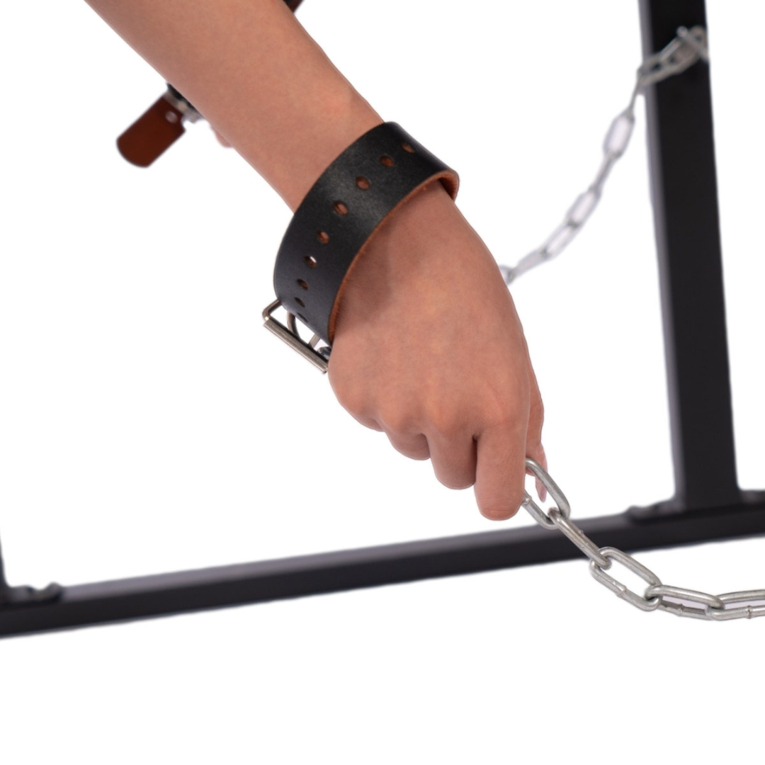 Roomsacred Full Access Bondage Restraint Table Adjustable BDSM Gyno Chair with Ankle & Wrist Cuffs Adult Playroom Dungeon Sex Room Furniture