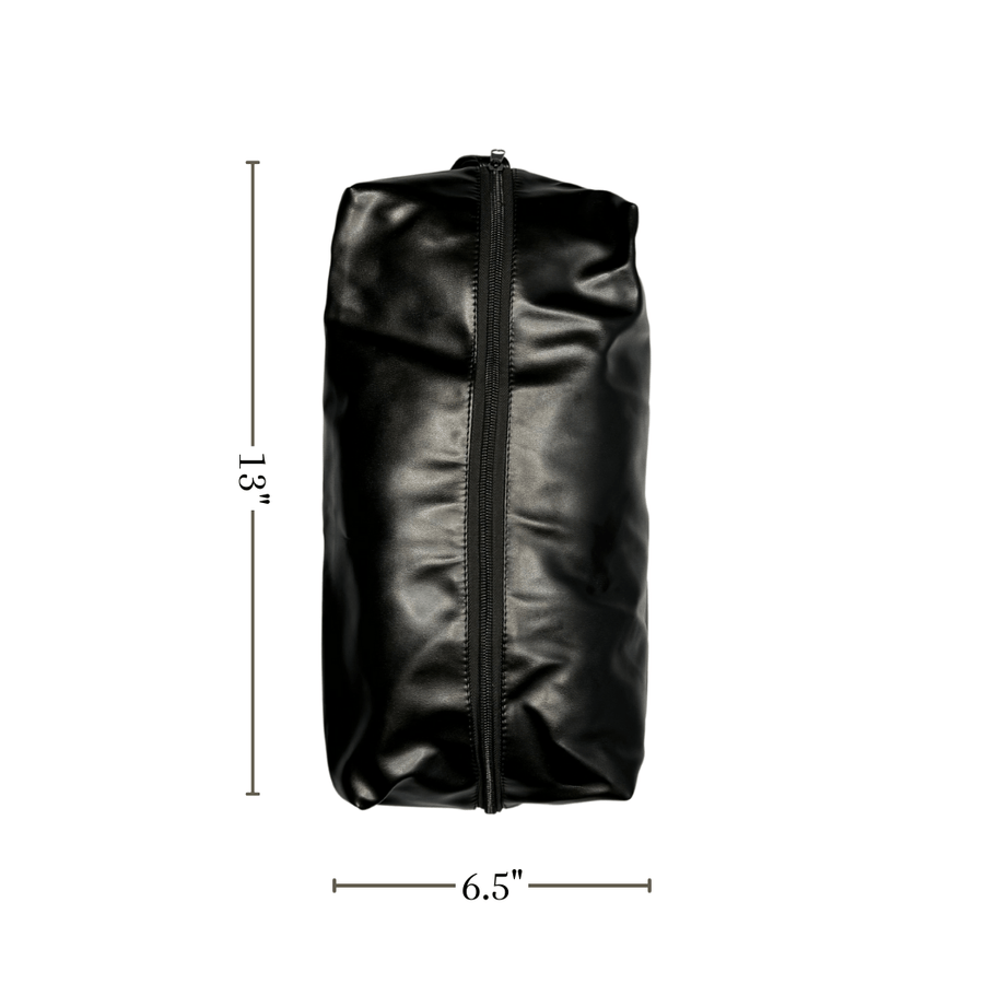 Chic Black PU Leather Toy Storage Bag – 13-Inch Discreet Organizer with Secure Zipper for Sensory Play Accessories