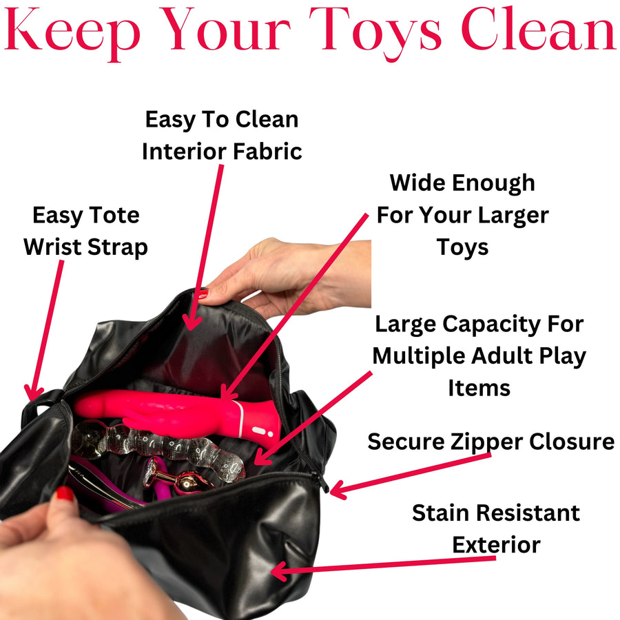 Chic Black PU Leather Toy Storage Bag – 13-Inch Discreet Organizer with Secure Zipper for Sensory Play Accessories
