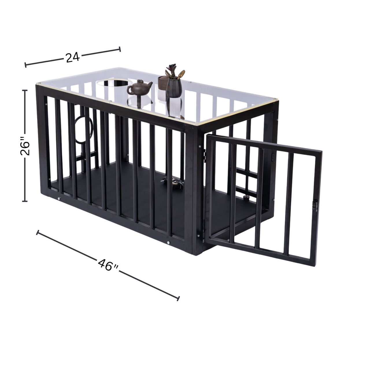 Roomsacred Black Steel Coffee Table BDSM Cage with Black Padded Floor & Clear Acrylic Top