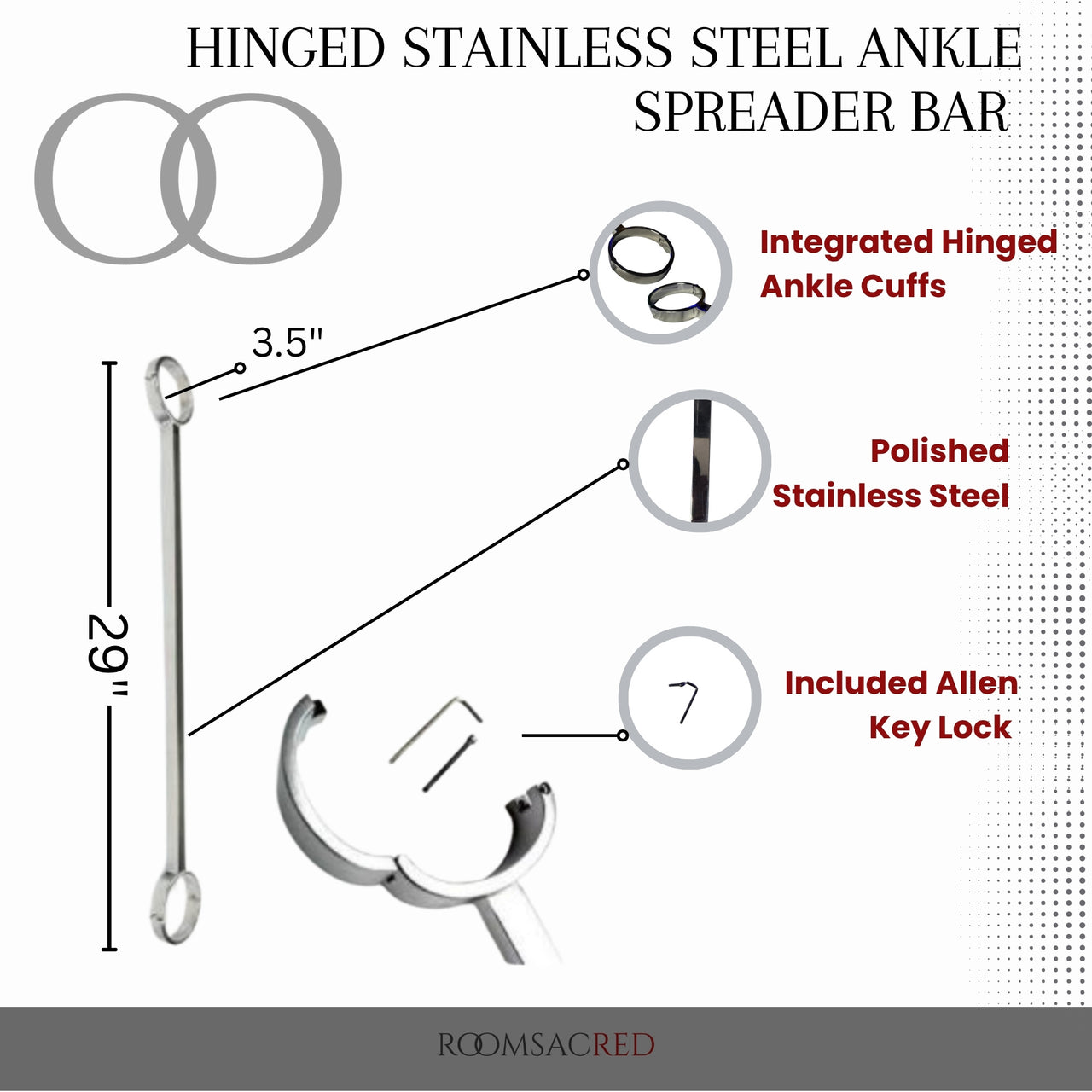 Hinged Stainless Steel Ankle Spreader Bar with Locking Cuffs, Precision-Machined Restraint for Ritualized Control and Postural Exposure