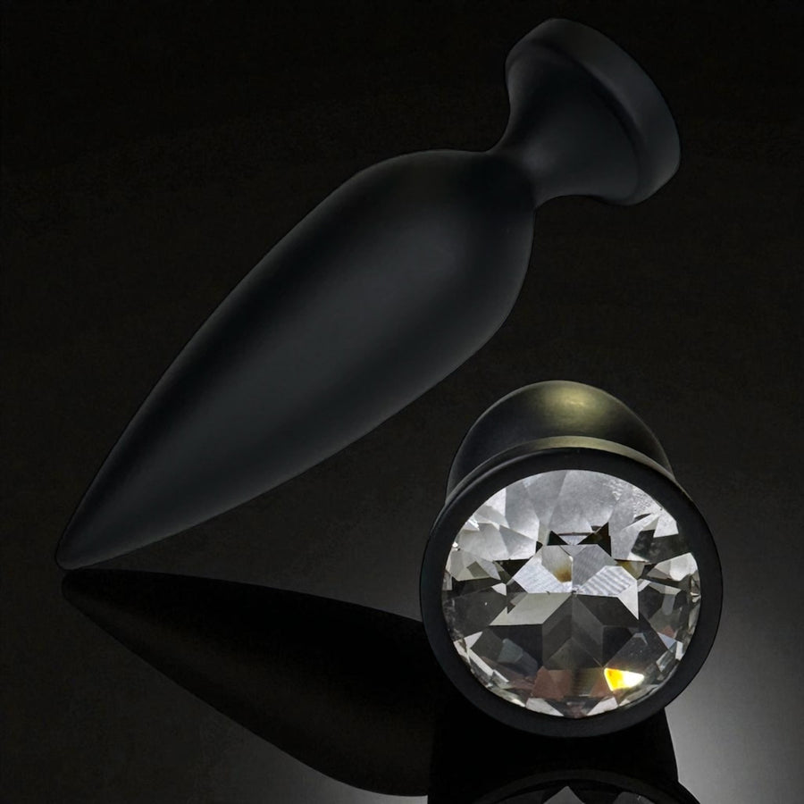 Matte Black Aluminum Alloy Anal Plug Sleek, Sculpted Beginner Plug with Crystal Base and Velvet-Touch Finish