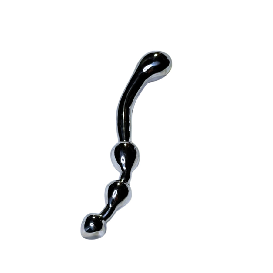The Pleasure-Wand Solid Stainless Steel Graduated Bead Dildo with Sculpted Handle for Weighty, Penetrative Play