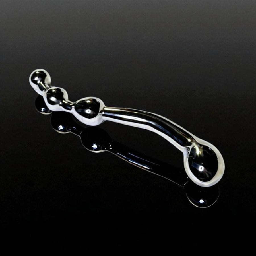 The Pleasure-Wand Solid Stainless Steel Graduated Bead Dildo with Sculpted Handle for Weighty, Penetrative Play