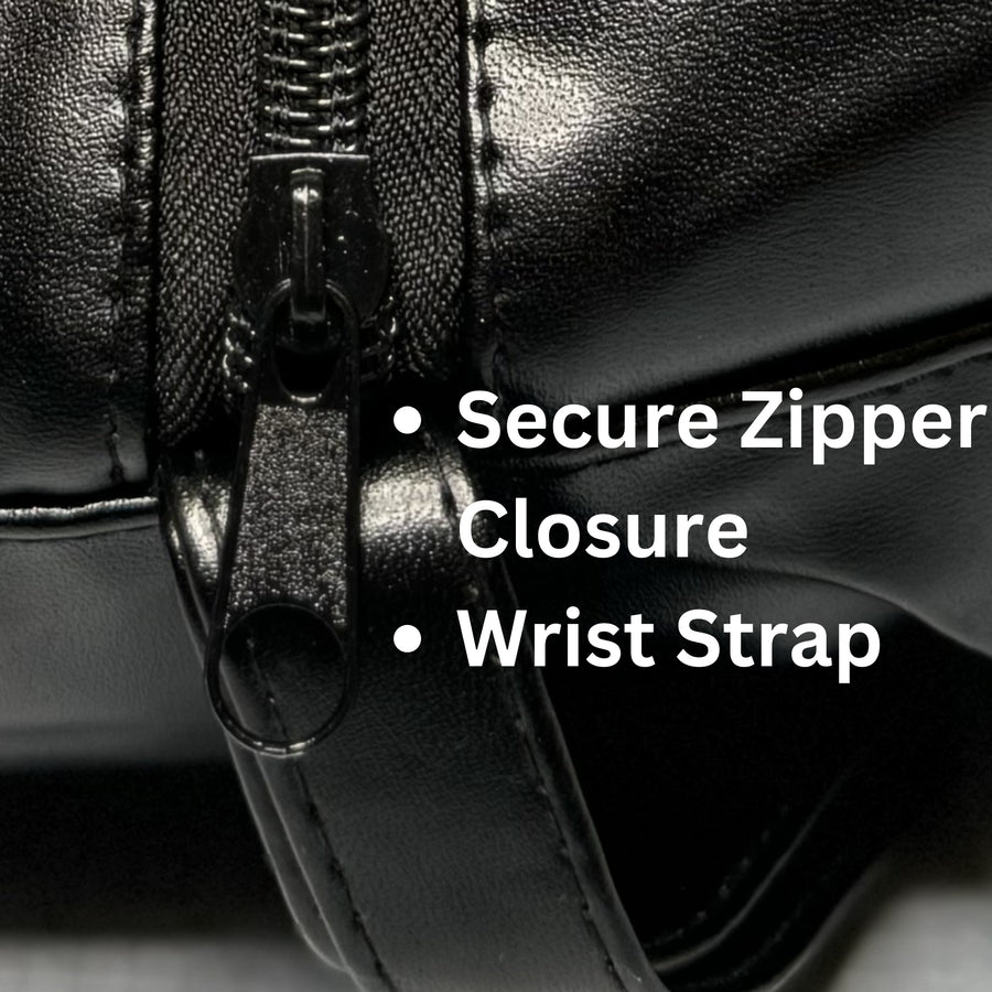 Chic Black PU Leather Toy Storage Bag – 13-Inch Discreet Organizer with Secure Zipper for Sensory Play Accessories