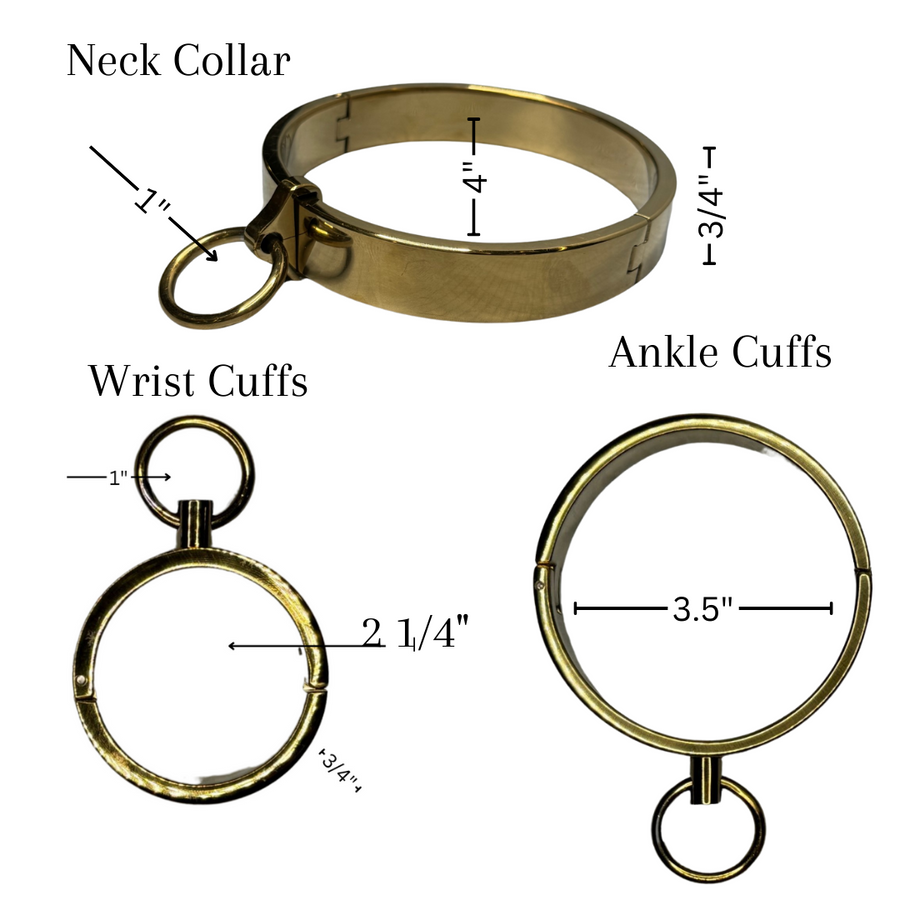 Roomsacred Love Collection Complete Luxury Bondage Set Gold Neck Collar Wrist and Ankle Cuffs BDSM Submissive Gear