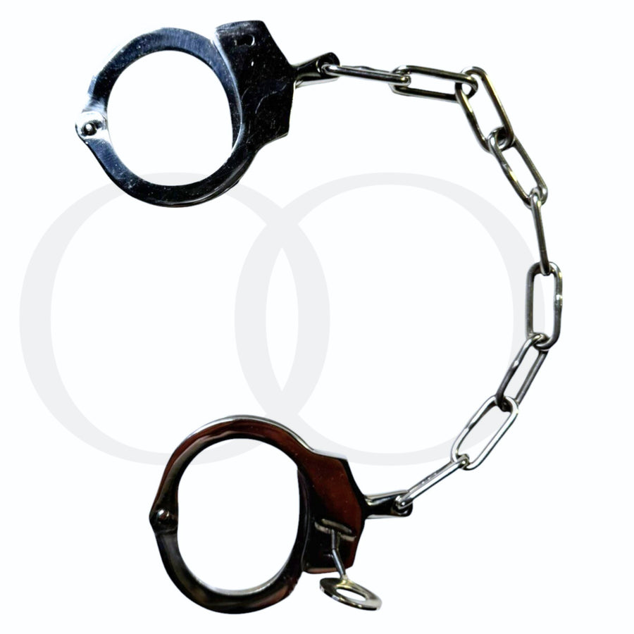 The Authority Cuffs Stainless Steel Restraints with Locking Key and 10-Inch Chain for Dominance Rituals