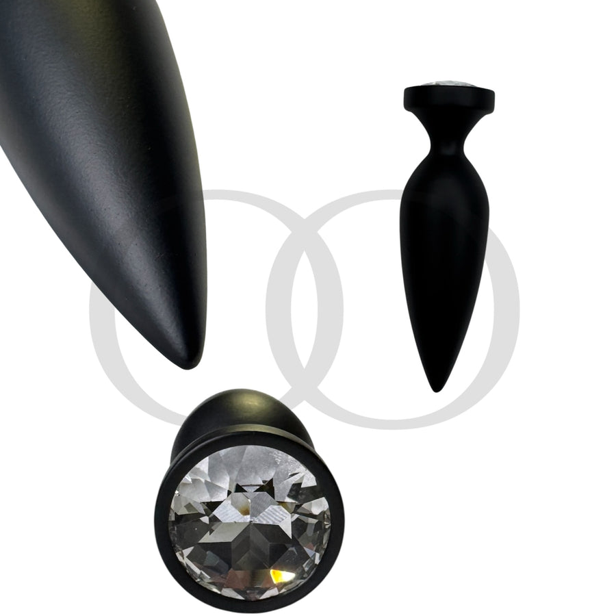 Matte Black Aluminum Alloy Anal Plug Sleek, Sculpted Beginner Plug with Crystal Base and Velvet-Touch Finish