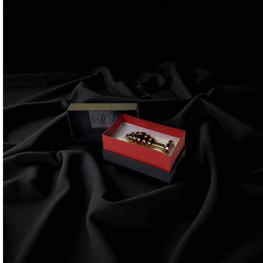 Grooved Gold Stainless Steel Butt Plug Weighted, Sculptural Anal Plug with Rippled Sensation Design and Crystal Base (3 Sizes)