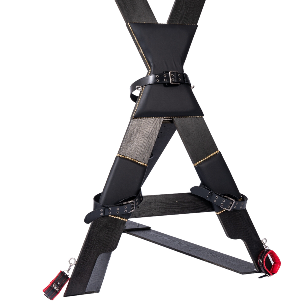 Roomsacred Black Series Luxury St. Andrew's Cross with Wrist and Ankle Cuffs Free Standing or Wall Mount