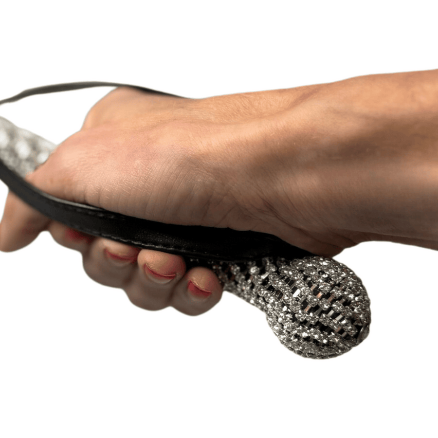 Luxury Sparkling Rhinestone Handle Spanking Crop with PU Leather Keeper Adult Bedroom Whip