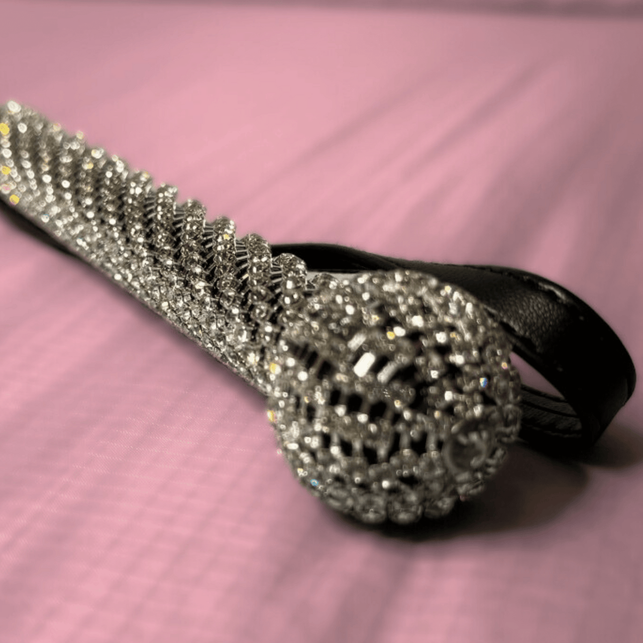 Luxury Sparkling Rhinestone Handle Spanking Crop with PU Leather Keeper Adult Bedroom Whip