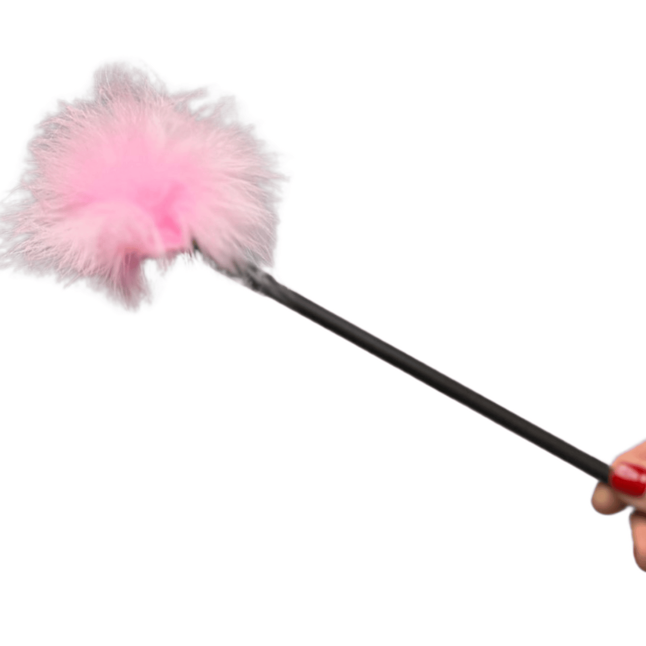 Enchanting Dual Sensation Play Wand Pink Feathers & Black Rubber Tassels for Sensory Pleasures