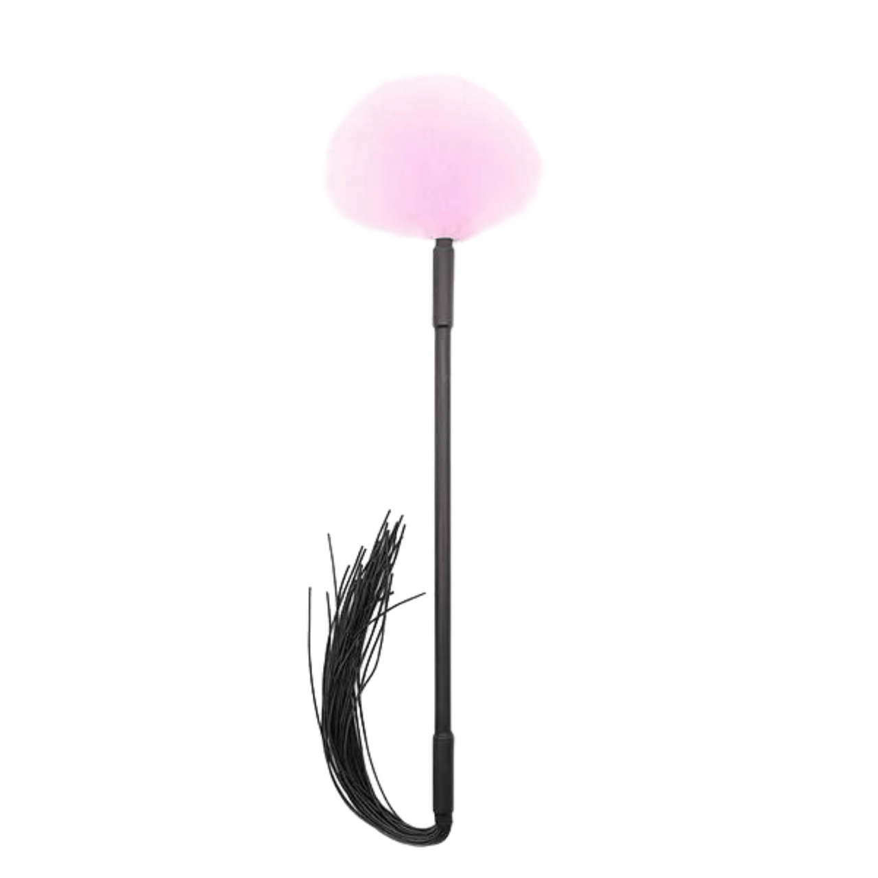Enchanting Dual Sensation Play Wand Pink Feathers & Black Rubber Tassels for Sensory Pleasures