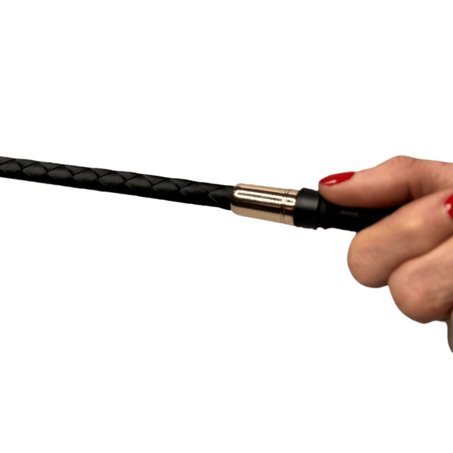 Luxurious Rose Gold 24” Crop with Woven Fabric Shaft and PU Leather Keeper Precision Control for Sensory Play