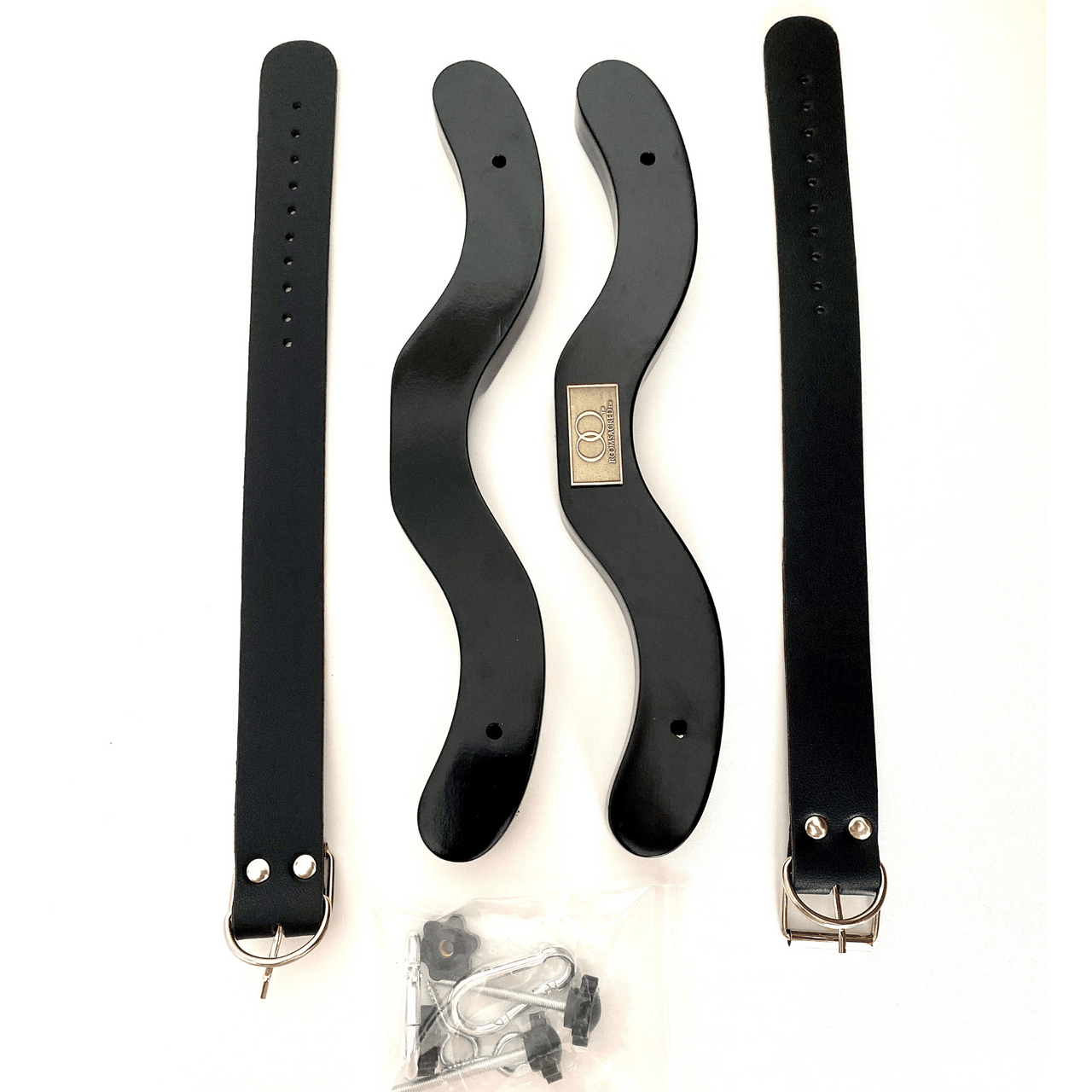 Black Wooden Humbler with Secure and Adjustable PU Leather Ankle Cuffs Control for BDSM Bondage Play