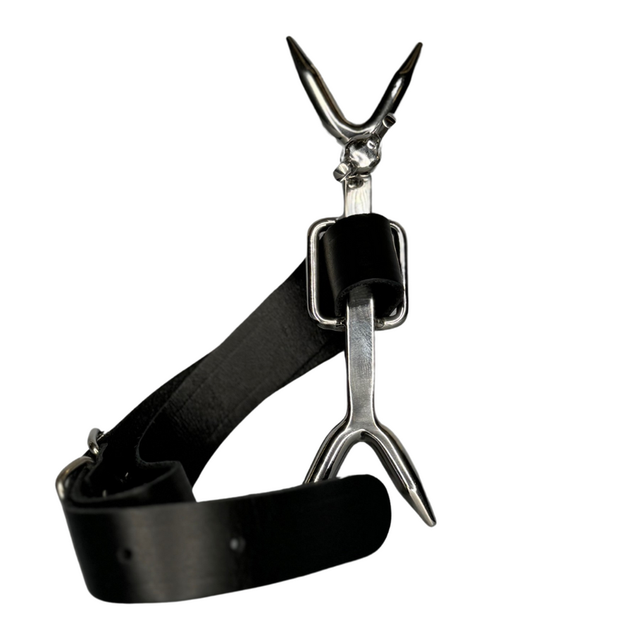 Roomsacred Luxury Heretics Fork Posture Collar Adjustable Soft Genuine Leather Smooth Solid Stainless Steel Neck Restraint Posture Accessory