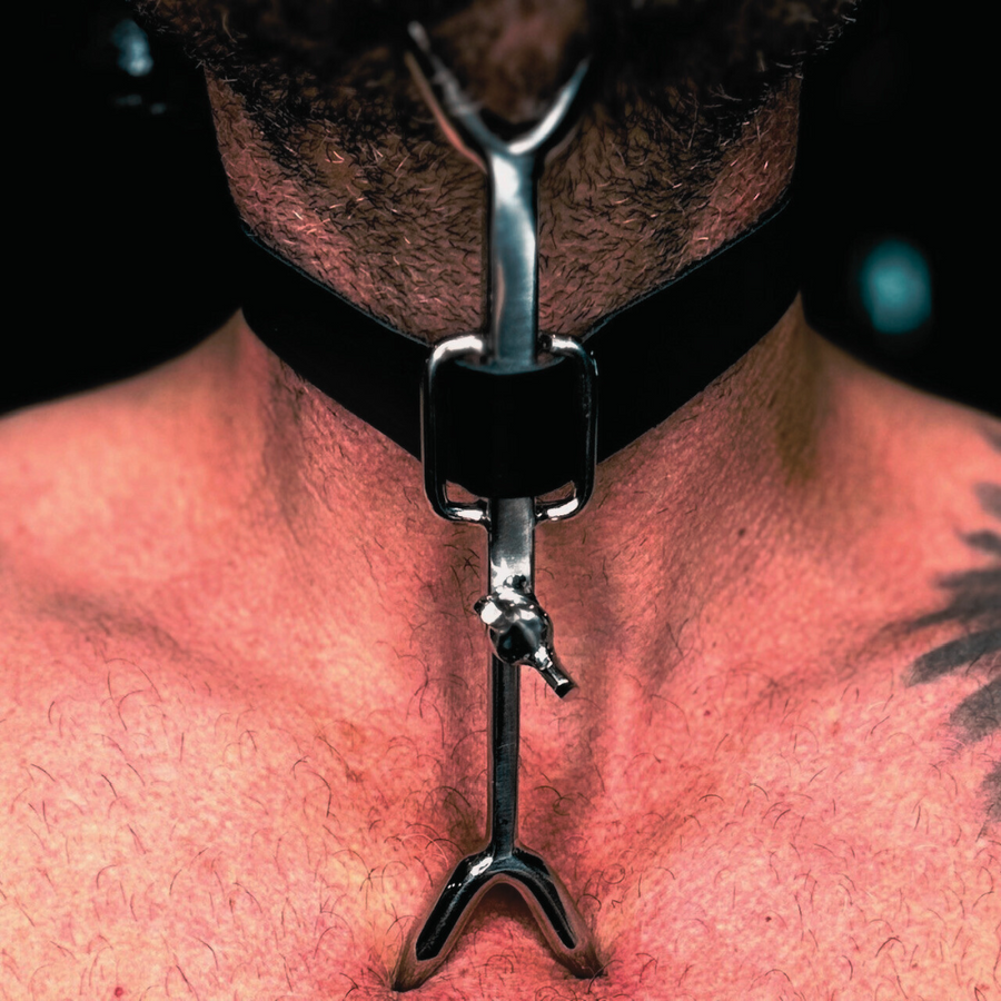 Roomsacred Luxury Heretics Fork Posture Collar Adjustable Soft Genuine Leather Smooth Solid Stainless Steel Neck Restraint Posture Accessory