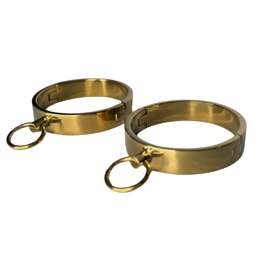 Roomsacred Love Collection Gold Solid Stainless Steel Ankle Cuffs Luxurious Adult Bondage Restraint Play