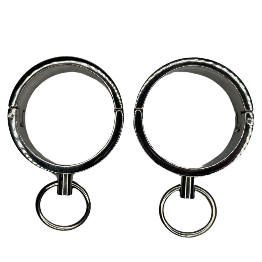 Ultra-Luxury Stainless Steel Wrist Cuffs – Premium BDSM Restraints with Velvet-Smooth Finish and O-Ring for Bondage Play