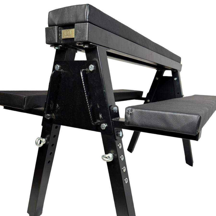 Roomsacred Black Adjustable Height Flogging Horse Spanking Bench With Ankle and Wrist Cuffs Adult Sex Room Furniture