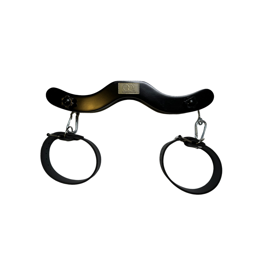 Black Wooden Humbler with Secure and Adjustable PU Leather Ankle Cuffs Control for BDSM Bondage Play