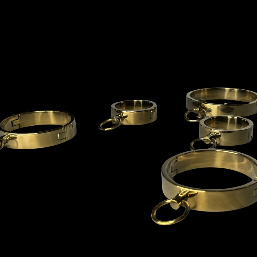 Roomsacred Love Collection Complete Luxury Bondage Set Gold Neck Collar Wrist and Ankle Cuffs BDSM Submissive Gear