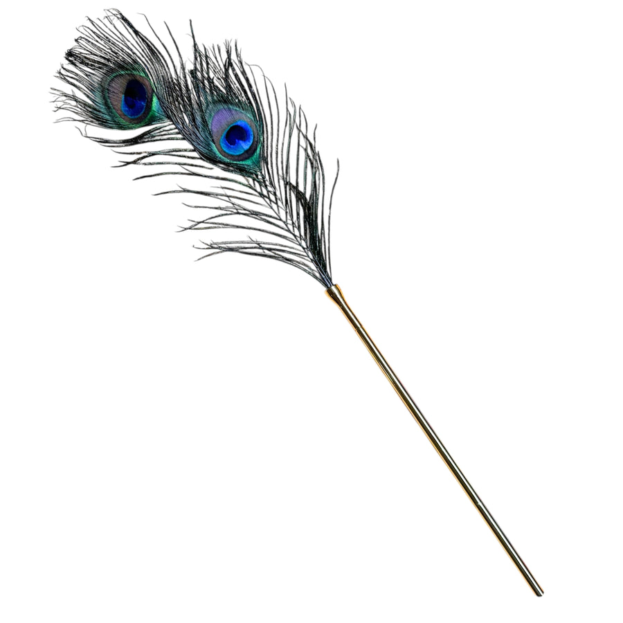 Luxury Peacock Feather Tickler with Gold Accent Handle, French-Inspired Sensory Tease Tool for Couples Sensation Play