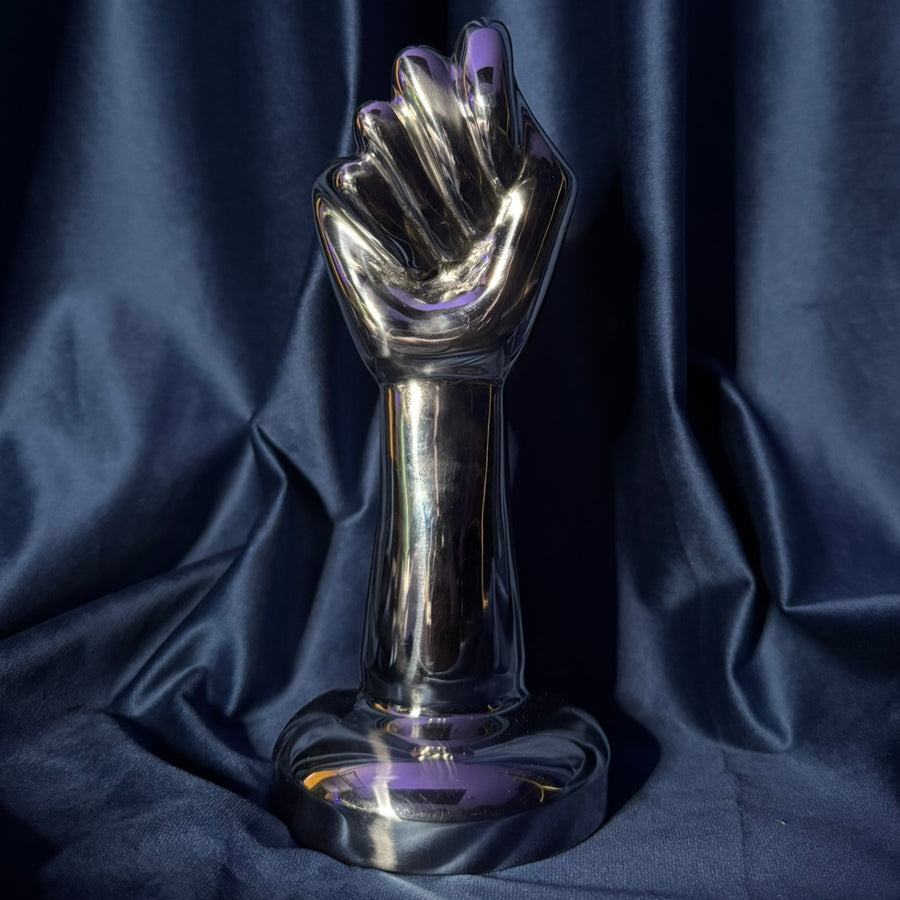 The Dominium Fist, Massive Solid Stainless Steel Power Sculpture for Provocative Display and Advanced Penetration