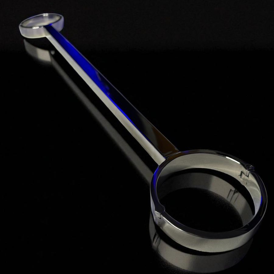 Hinged Stainless Steel Ankle Spreader Bar with Locking Cuffs, Precision-Machined Restraint for Ritualized Control and Postural Exposure