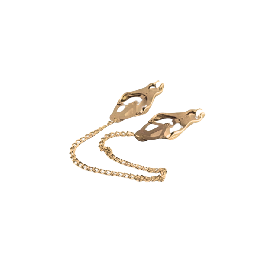 Luxury Gold Butterfly-Shaped Nipple Clamps with Chain Soft Rubber Tips Sensory Play Weight Add-On