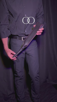 Heavy-Duty Looped Leather Slapper with Red Stitching 18" Black Leather Impact Paddle with Secure Grip Handle and Suede Wrist Strap