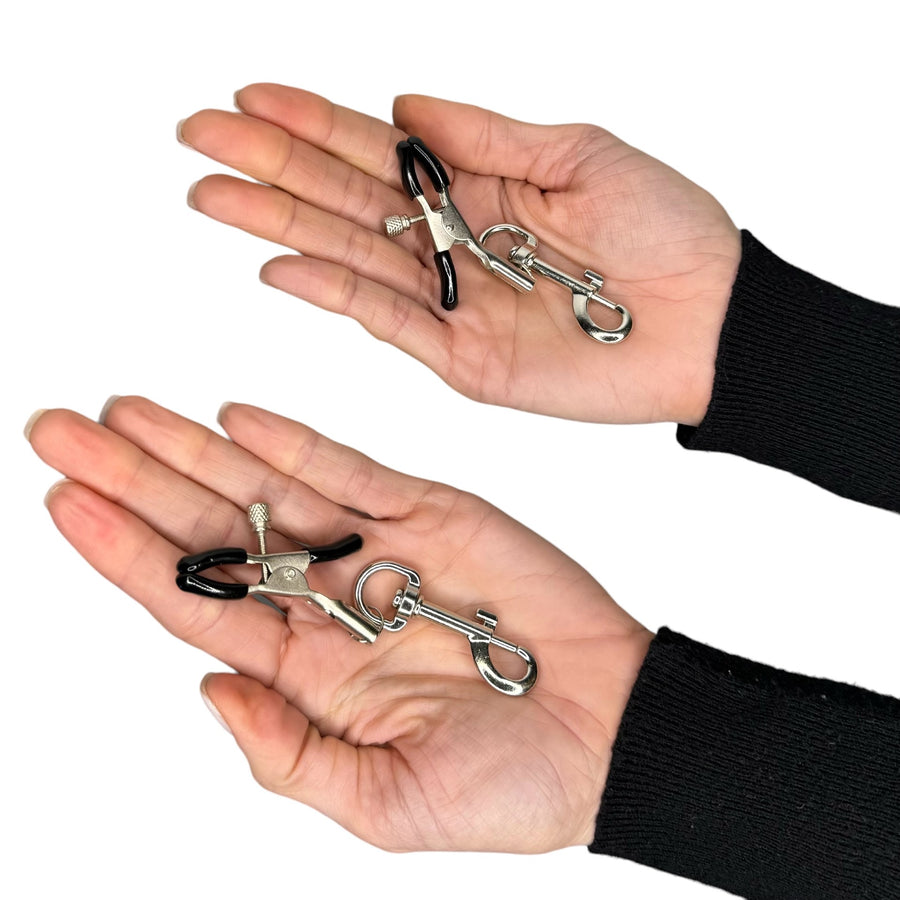 Adjustable Metal Nipple Clamps WIth Clips for Added Wright Non-Piercing Clamp Set Precision Tension Control for Enhanced BDSM Sensory Play