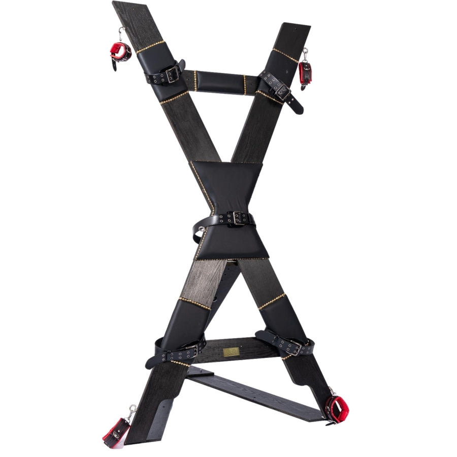 Roomsacred Black Series Luxury St. Andrew's Cross with Wrist and Ankle Cuffs Free Standing or Wall Mount