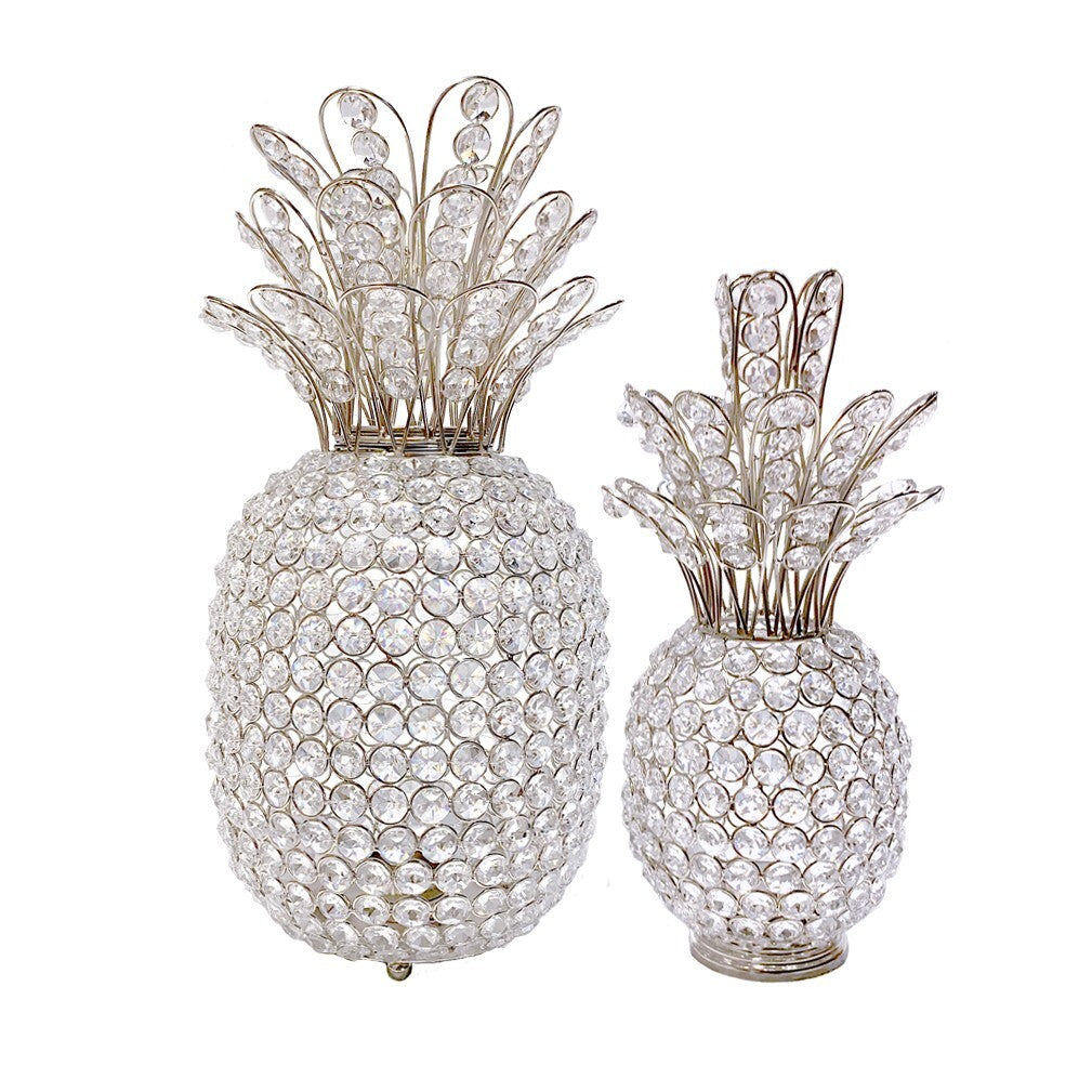 15" Silver Faux Crystal Pineapple Sculpture