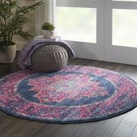 Thumbnail for 4' Round Blue And Pink Medallion Area Rug