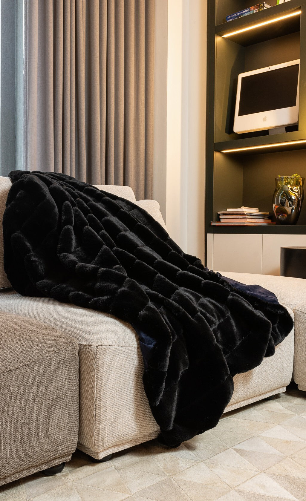 60" X 2" Black Faux Fur Plush Throw Blanket