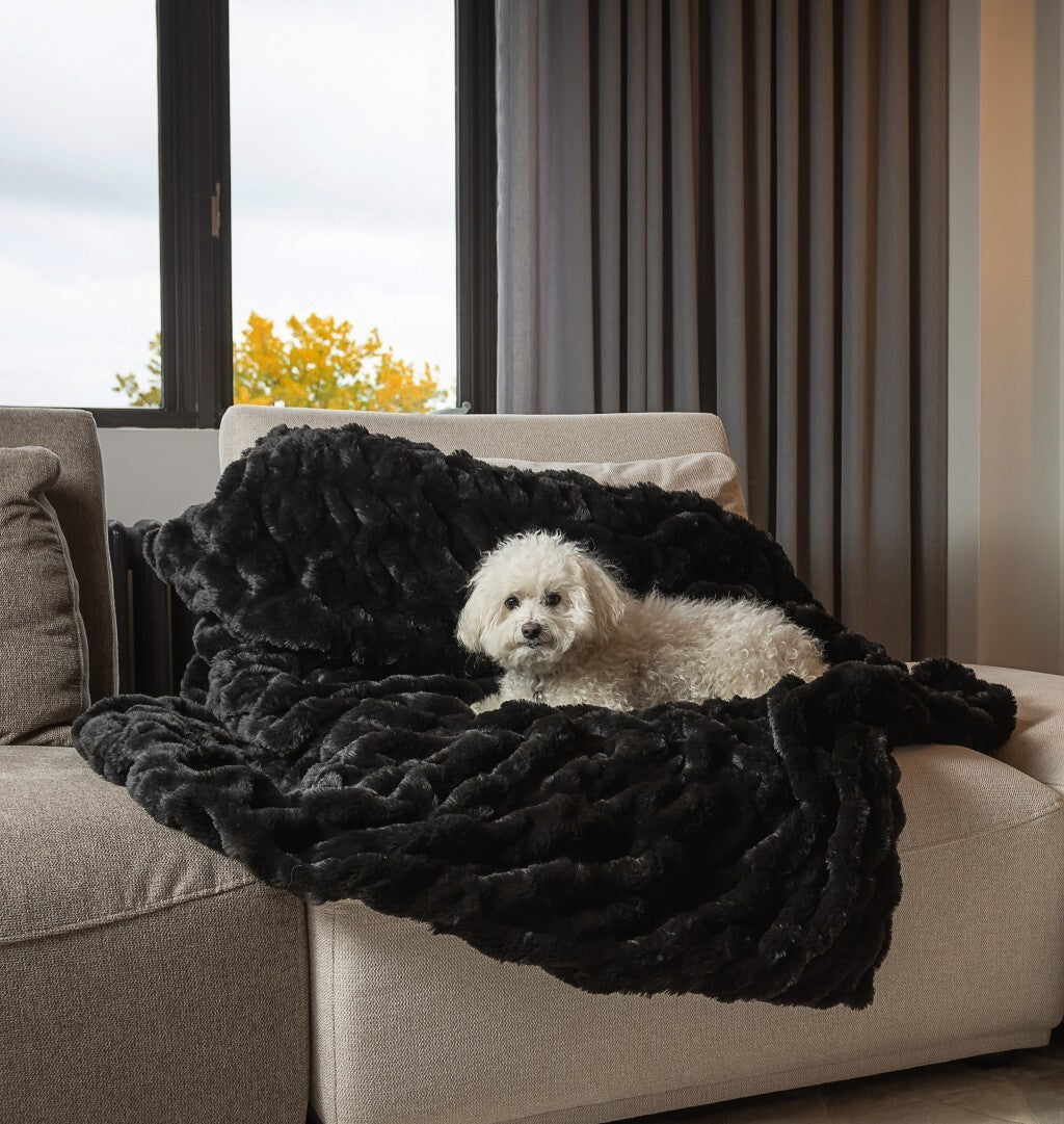 60" X 2" Black Faux Fur Plush Throw Blanket
