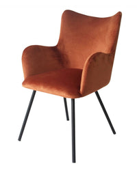 Thumbnail for Rust Orange Curvy Velvet and Black Modern Dining Chair