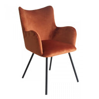 Thumbnail for Rust Orange Curvy Velvet and Black Modern Dining Chair