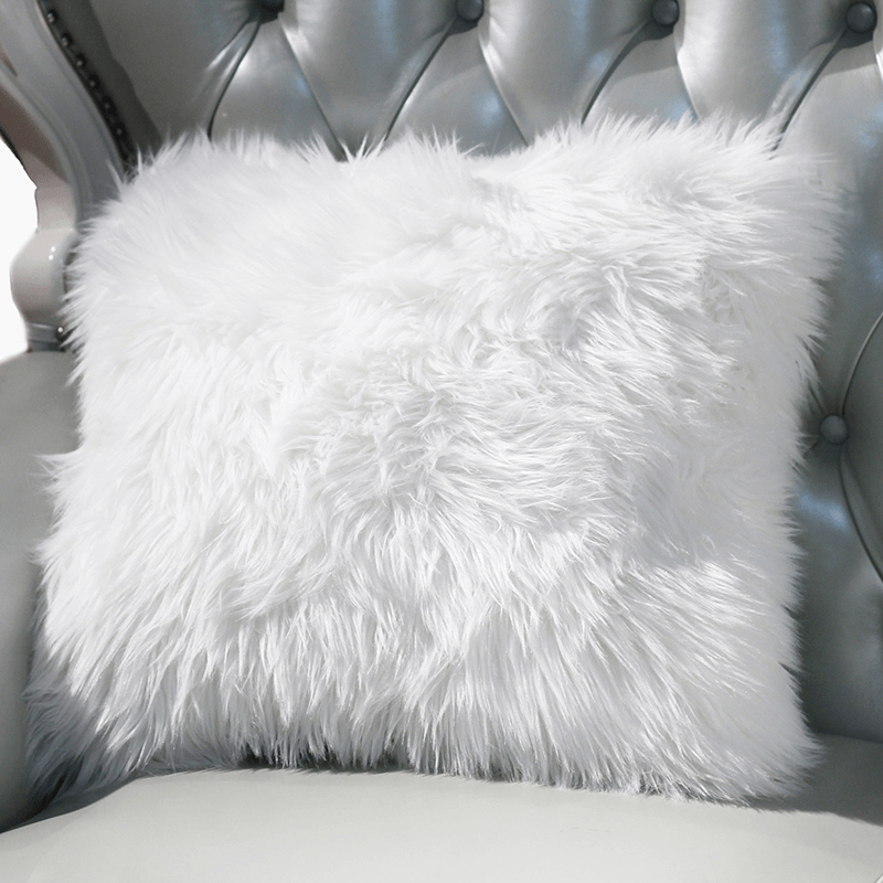 Luxury Faux Fur Decorative Pillow in White