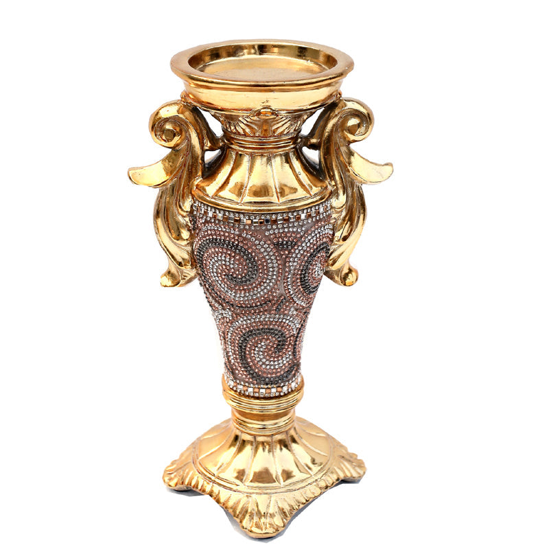 Luxe Collection Gold Crystal Embellished Ceramic Candlestick Holder Small