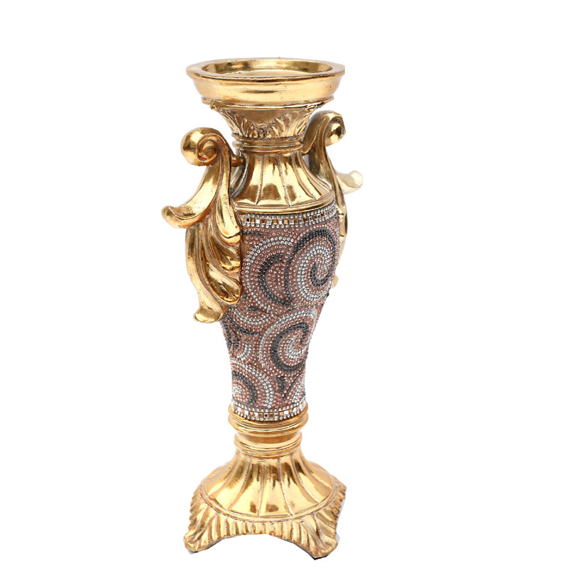 Luxe Collection Gold Crystal Embellished Ceramic Candlestick Holder Small